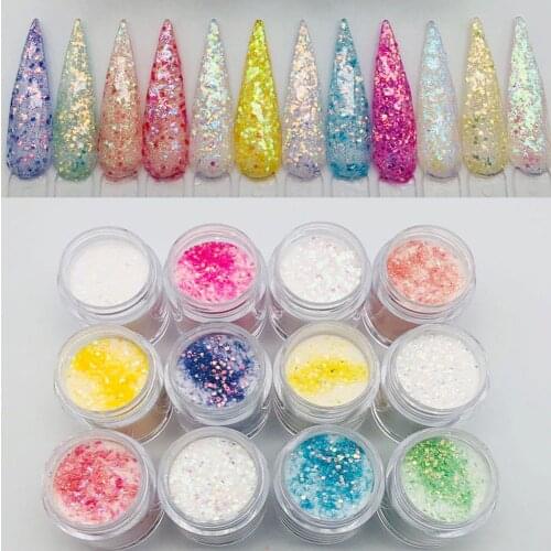 Nail Acrylic Powder with Glitters 3 In One Nail Supplies Dip Powder iridescent Polymer 1 Pot Acrylic Collection (10ML Jars)