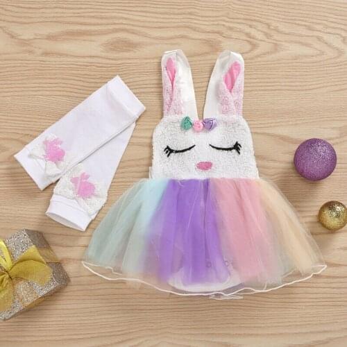 Free shipping Toddler Kids Baby Girl Easter Rabbit Clothes Sweet Bunny Dress Lace Tutu Dresses