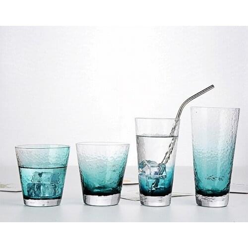 Glass Wine Cup Nordic Gradient Blue Glass Cold Water Cup Home Drinking Whisky Cup Milk Juice Cups Home Drinkware