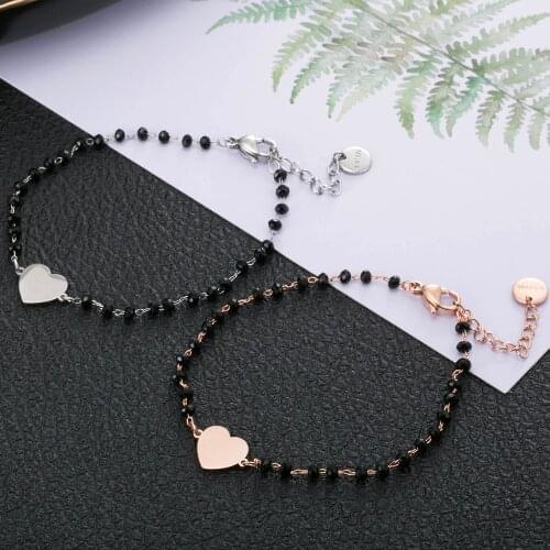 Black Red Beads Bracelets for Women Stainless Steel Rose Gold Heart Clover Star Heart Charm Bracelet Fashion Jewelry Gift 2020