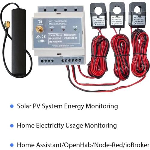 Bi-directional Three Phase WiFi Power Meter,mqtt,150A,Din Rail,Home-Assistant, solar pv monitor, CE,RCM ,Electricity Usage