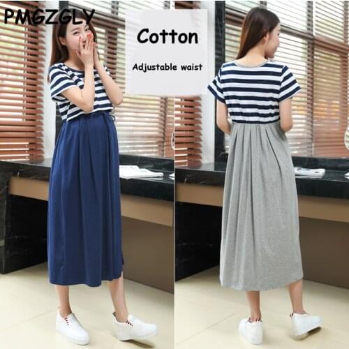 Cotton Maternity Dresses Adjustable waist Maternity Clothings Spring Short Sleeve Clothes for Pregnant Women Pregnancy Clothing