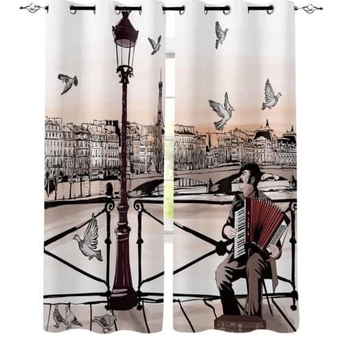 Accordionist Art Bridge Paris Pigeon France Blackout Curtains For Boys Girls Bedroom Kids Curtains For Living Room Decoration