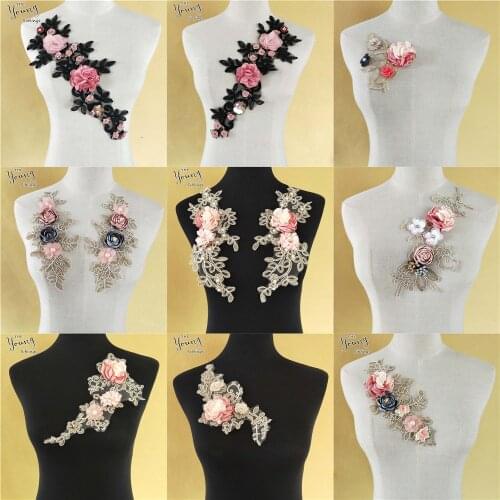 Rose Artificial Flower Decorate Costume Lace Fabric Embroidery Lace Collar Neckline Applique DIY Sewing Accessory Dress Supplies