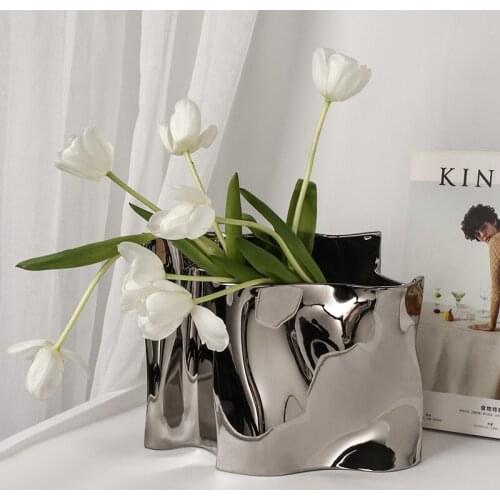 Jingdezhen Ceramic silver vase electroplating light luxury flower ware living room flower arrangement Hotel model room art soft