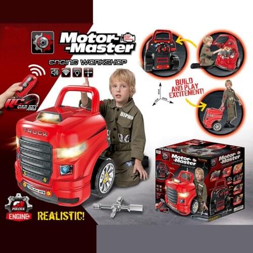 Infrared Remote Control Red Color RC Constructor Motor Truck with Tool Kit Toy Mechanic with light and sound