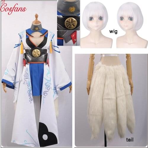 Azur Lane Cosplay IJN Kaga Costume Girl Dress Battleframe Kimono Blue Skirt Silvery Bobo men Wig Tail Halloween Tail and wig
