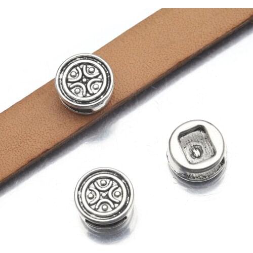 20Pcs/Lot Tibetan Silver Round Slider Beads Spacers For 9x2.5mm Flat Leather Cord Bracelet Necklace Jewelry Making Supplies