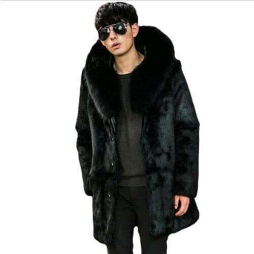 Newest Male Winter Autumn Hooded Fake Fur Jackets Long Section Warm Imitation Raccoon Fur Outwears Large Size Tops S/6XL D403