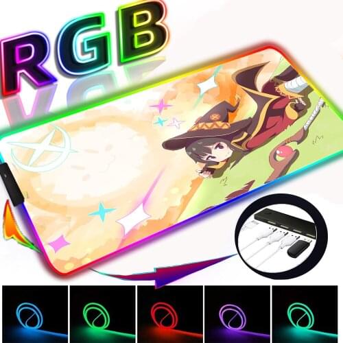 Cute Anime Mouse Pad Lem Rgb Mouse Keyboard Table Mat Kawaii Game Accessories Large Mousepad Xxl LED Light with 4 Ports USB HUB