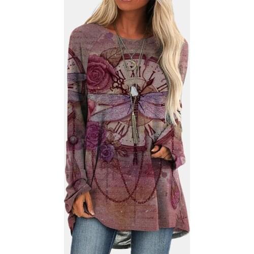 Fashion Tops Womens T-shirt Cartoon Print Clothing Lengthen Loose Tops Long Sleeve Pullover Casual Retro Shirts Women 2020 Sale