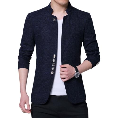 2021 Fashion New Mens Casual Boutique Stand Collar Business Suit Coat / Male Metal Buttons Slim Fit Blazers Jacket