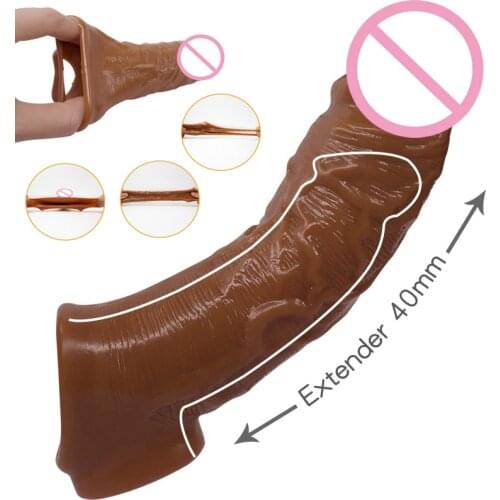 Soft Silicone Penis Enlargement Condom Reusable Penis Sleeve Delay Ejaculation Penis Cock Ring Men Dildo Enhancer Adult Sex Toys