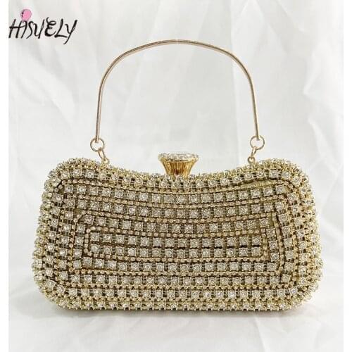 2021 new ladies dinner bag wedding party diamond-studded clutch bag metal handle small bag portable rhinestone female bag