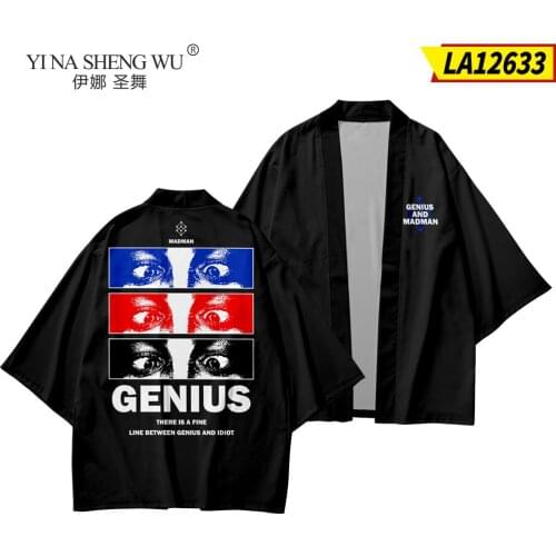 New Kimono Japanese Men Harajuku Simple Letters Eye Print Tops Cardigan Thin Loose Kimono Plus Size XS-6XL Polyester Clothing