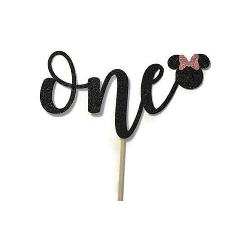 ONE Glitter Cake Topper || Mouse || First Birthday || Smash Cake || Black & Pink