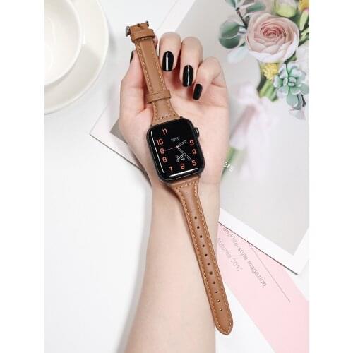 Slim Leather strap For Apple watch band 40mm 44mm 38mm 42mm 40 44 mm Genuine Leather bracelet Apple watch serie 6 5 4 3 se strap
