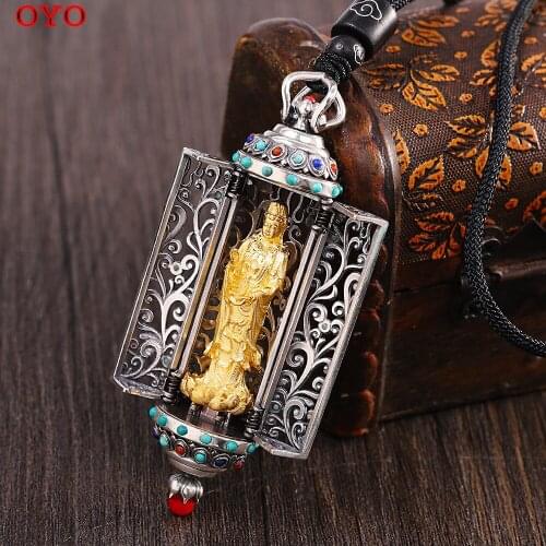 Real S925 Silver Retro Creative Hollow Design Silver Pendant Female Thai Silver Gilded Buddha Pendant