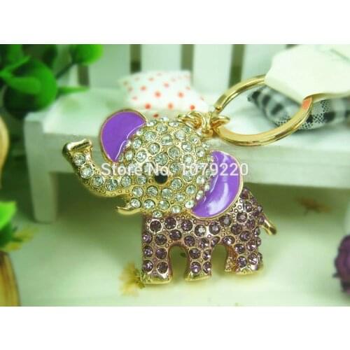 Charm Pendant Lucky Mascot Elephant Keychain Rhinestone Crystal Keyring Purse Bag Car Charm Key Ring Buckle Clasp Gifts