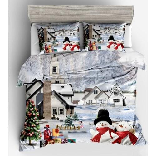 Snow Landscape Duvet Cover Set,Winter Theme Christmas Snowman Celebration,Bedroom Decor 2/3 Pieces Bedding Set with Pillowcases