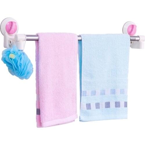 Stable Stainless Steel Wall Mounted Suction Cup Bathroom Shower Towel Pole Rack Washcloth Bar Rod no Drilling DQ1616-10