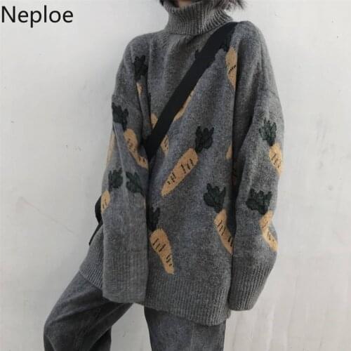 Neploe Carrot Pattern Women Sweater Winter Korean Turtleneck Full Sleeve Pullovers Loose Fashion Knitted Female Sweaters 80398