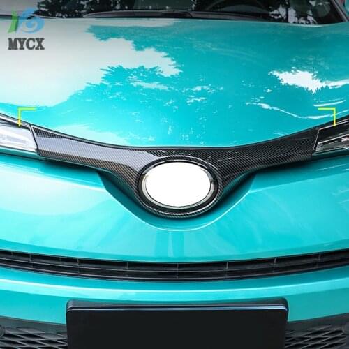Carbon Fiber Chrome ABS Car Front Grill Grille Upper Cover Logo Trim Styling For Toyota CHR C-HR 2018 Chromium Car Accessories