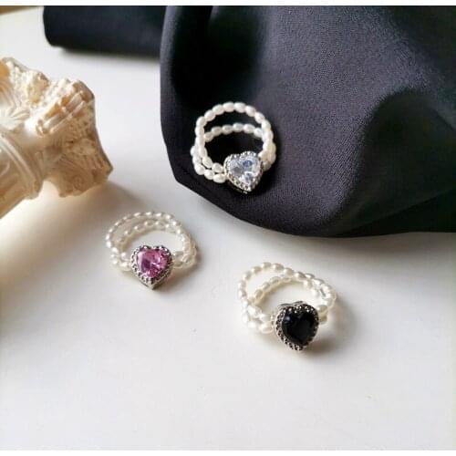 Vintage heart cystal pearl rin for woman