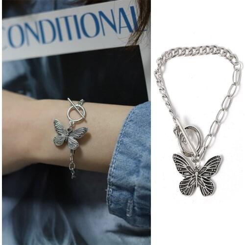 Vintage Silver Color Butterfly Bracelet for Women Simple Adjustable Beach Pendant Pulseras Mujer Jewelry Gifts Charm Bracelet