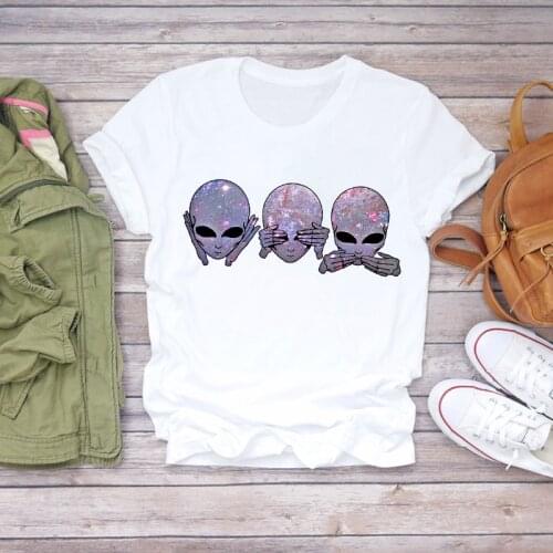 Women 2020 Cartoon Alien Funny Love Printing Kawaii Print Summer Shirt T-shirts Top T Stylish Summer Ladies Womens Tee T-Shirt
