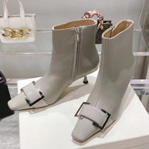 Luxury Fashion Square Toe Boots High Quality Thin Heels Women Shoes New Collections Ankle Zip Female Boots