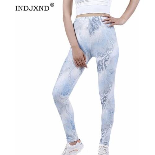 INDJXND Push Up Leggings Womens Clothing Fitness Sexy High Waist Workout Abstract White Gray Patterned Breathable New Bottom