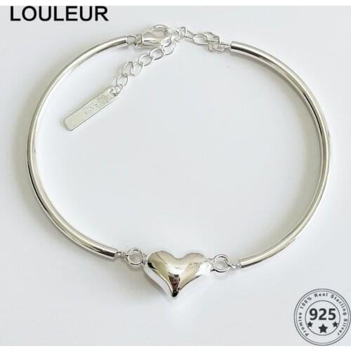 LouLeur Fashion 925 Sterling Silver Bracelets Heart Pendant Bracelets Adjustable For Girl Women Fine Jewelry Gift Korean 2021 Tr