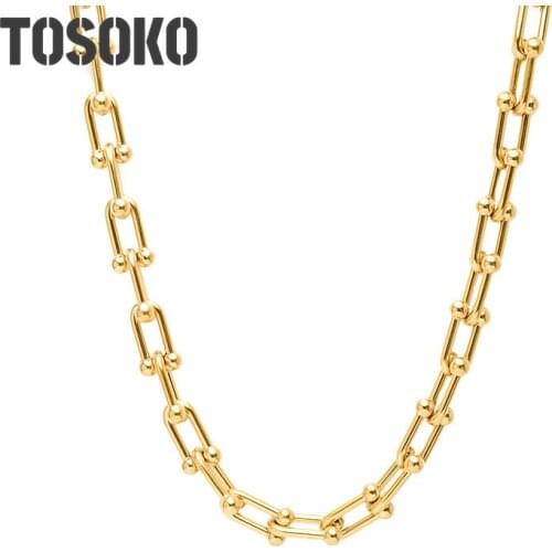 TOSOKO Stainless Steel Jewelry Horseshoe U-Shaped Necklace Womens Exaggerated Necklace BSP674