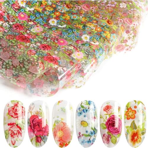 HNUIX 10 colours Nail Leaf Stickers Varnish Mix Rose Flower Transfer Foil Nails Decal Cursors For Nail Art Decoration Manicure D