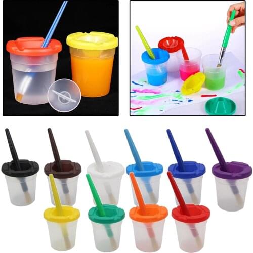 10 Pieces Spill Proof Color Cups And Brushes for Children Assorted Colored Childrens Brushes