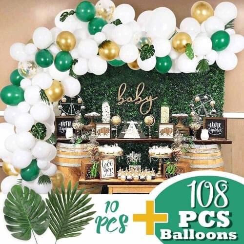118pcs/Set White Gold Party Theme Balloon Garland Kit Simulation Leaf Wedding Decoration Birthday Party Valentines Day Gift