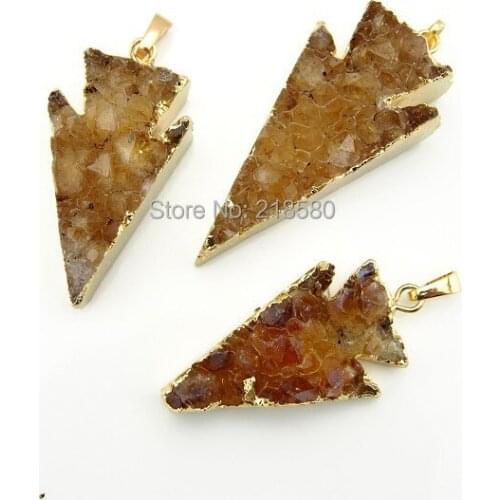 1PPA01079G Citrin e Druzy Cluster Arrowhead Pendant Charm with Gold
