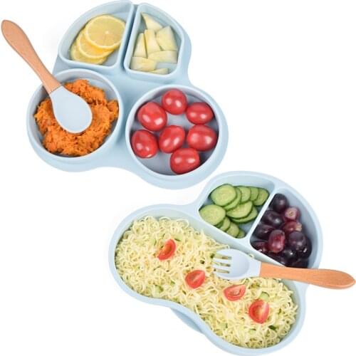 Silicone Childrens Cartoon Car Dinner Plate Strong Suction Non-Slip Kids Separated Dishes Baby Feeding Tableware Tray