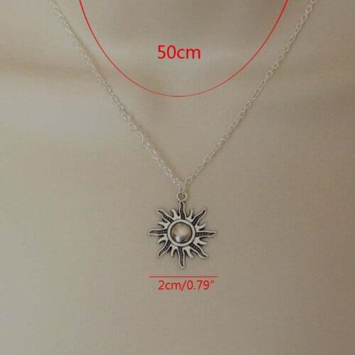 2Pcs Vintage Lovers Sun and Moon Pendant Necklaces Antiqued Silver Necklace Planet Puzzles Set Fashion Jewelry E56A