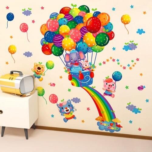 53 x 63cm Removable 3D Wall Stickers Colorful Balloon Animal Cartoon Home Baby Nesury Room Decor PVC Decoral Stickers