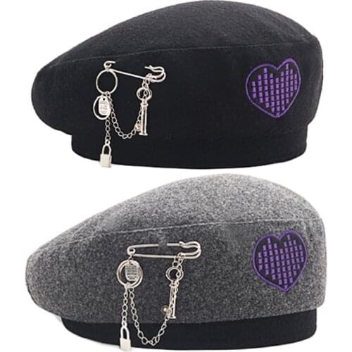 Beret Hats Woolen Made Color Optional with Embroidered Heart Decoration for Girls Students in Japanese Style