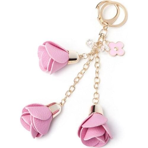 Romantic PU Rose Key Chains Handmade Fur Keyring Bags Decoration Pendant Keychains Jewelry Ornaments Kids Birthday Gifts S393