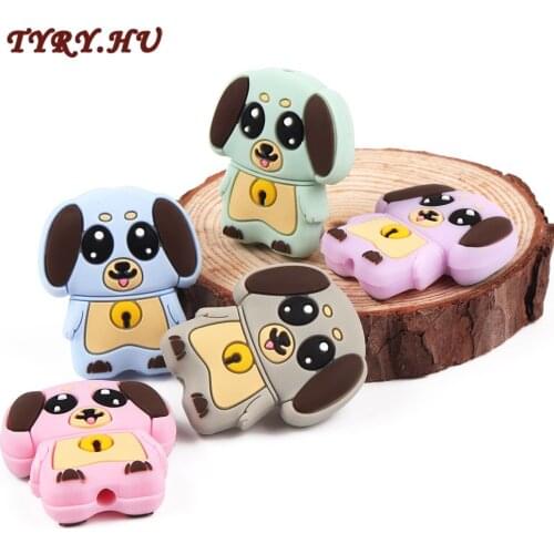 TYRY.HU 10pc Food Grade Silicone Beads bulldog Baby Nursing Teething BPA Free Beads For Baby Jewelry Making Necklace DIY