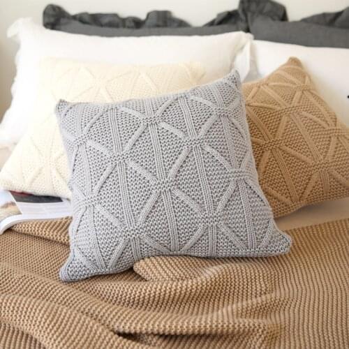 DUNXDECO Cushion Cover Knitting Square Decorative Pillow Case European Modern Geometric Woven Check Nordic Housse de coussin