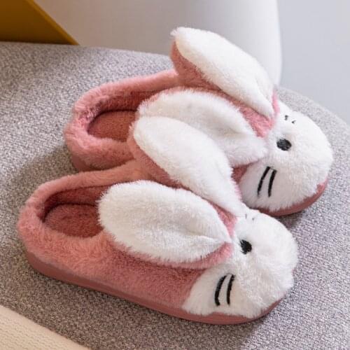 2021 Kids Slippers Winter Cute Rabbit Comfortable Baby Warm Cotton Shoes Boys And Girls House Indoor Animal Plush Slippers