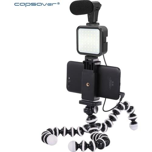 Capsaver Flexible Tripod Kit Portable Vlogging Kit Live Stream Set with Microphone Light for SLR Mobile Phone Meeting Interview