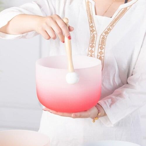 Hot Sale 8 Inch C Root Half Color Red Chakra Quartz Crystal Singing Bowl O-ring and Mallet Included