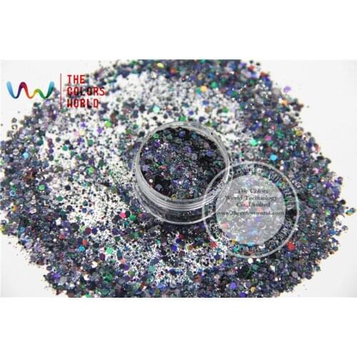 HA2104-224 Mix Laser Holographic Black Color Hexagon Shape Glitter Sequins for nail art DIY decoration Halloweens decorations