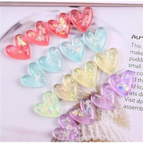 Julie Wang 20PCS Resin Heart Charms No Nails Sequins Transparent Epoxy Pendants Bracelet Jewelry Making Accessory Home Decor